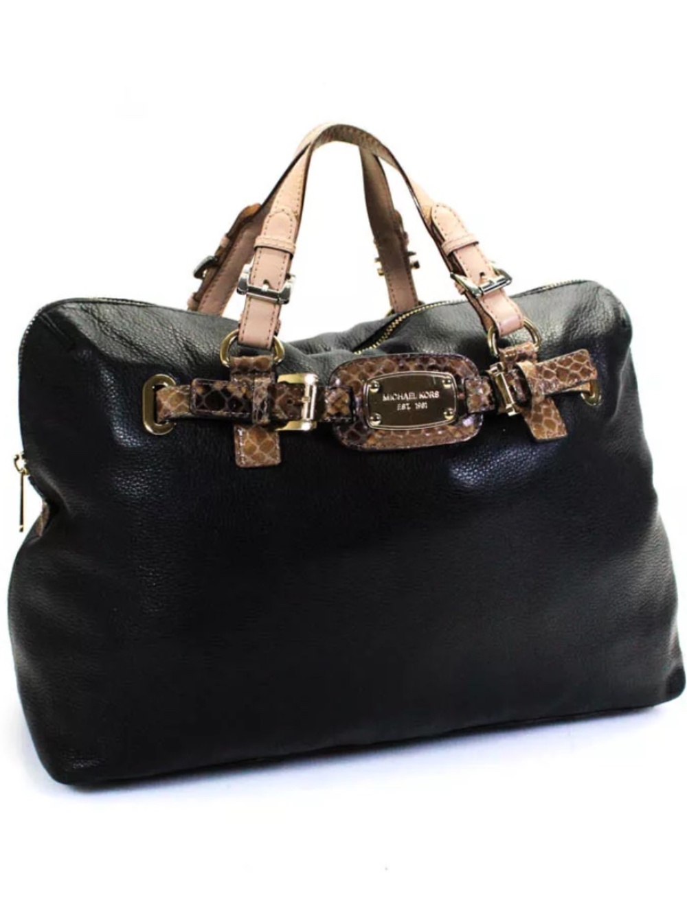 Michael Michael Kors Women's Leather Zipper Closure Gold Tone Shoulder Handbag